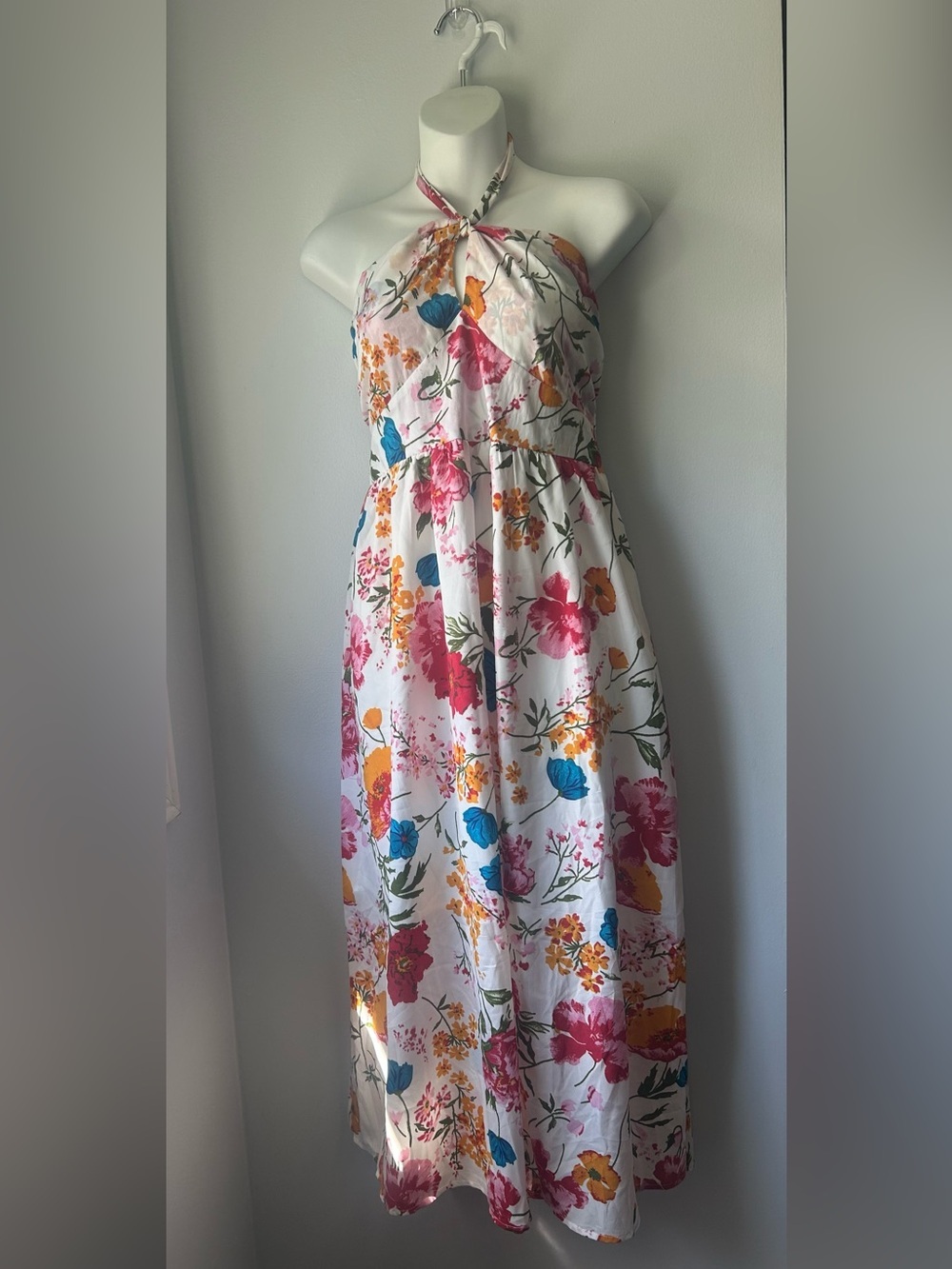 NEW Halter Maxi Dress with Pink, Blue & Orange Floral Print